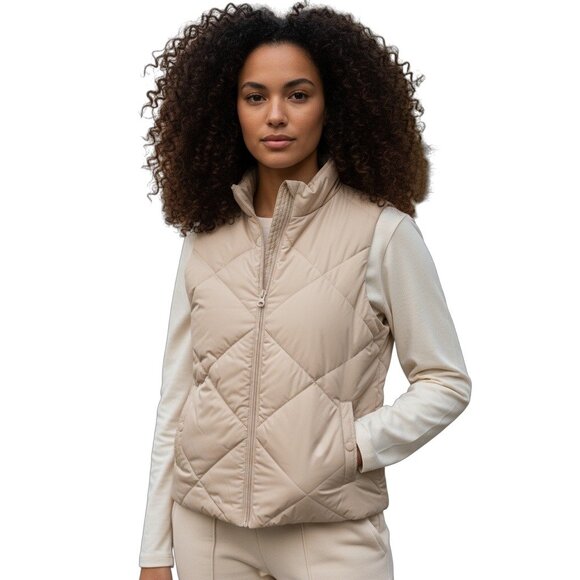 Caslon Womens Quilted Vest M Beige Nylon Down Polyester - Picture 1 of 12